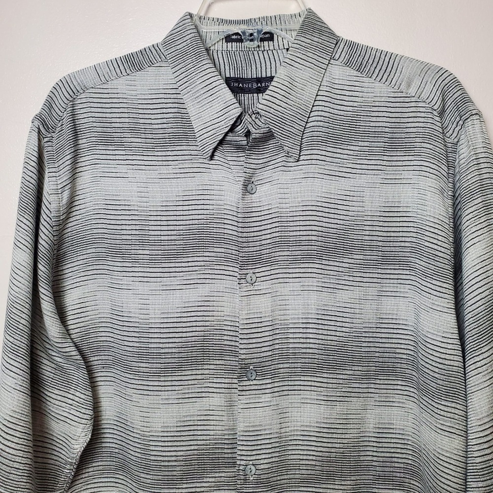 Jhane Barnes‎ Men's Button Down Long Sleeve Shirt Medium Black White Abstract